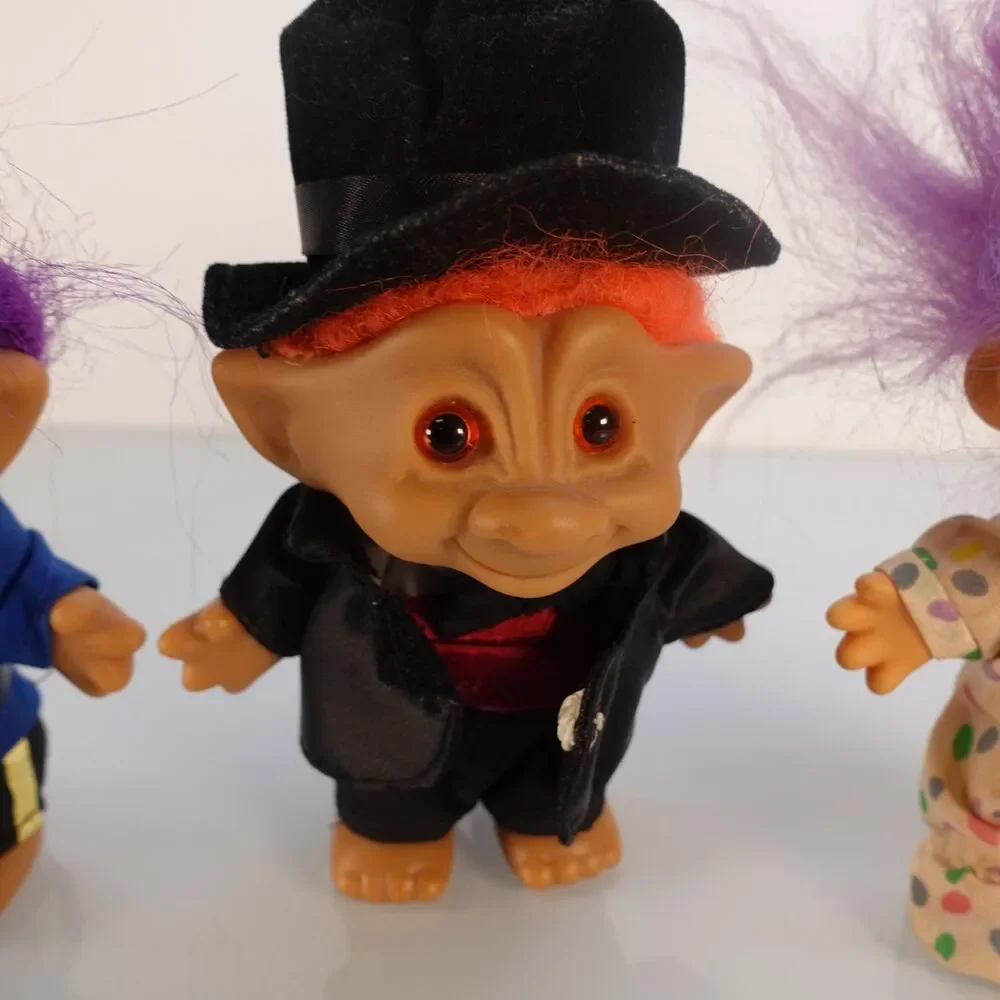 Vintage Lot of 3 Troll Dolls w/ Outfits Groom Policeman and Bunny 5 Inches Tall